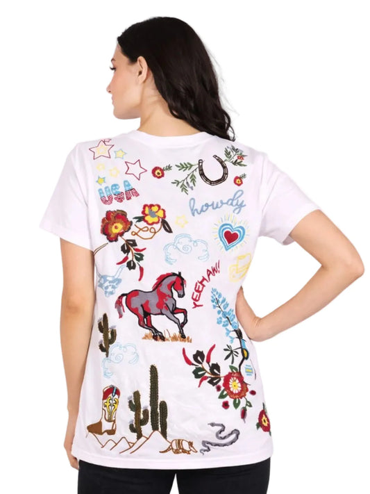 Howdy Embroidered Casual V-Neck T-Shirt Available in 2 Colors  Pre - Order Ships August 2026