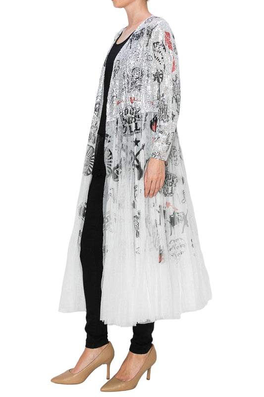 Rock And Roll Glam Sequin Longline Duster with Tulle Skirt - Ships Late September