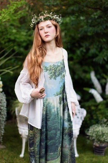 The Mythmaker Bohéme Maxi Slip Dress w/ Landscape & Unicorn Pre-Order Ship March 2026