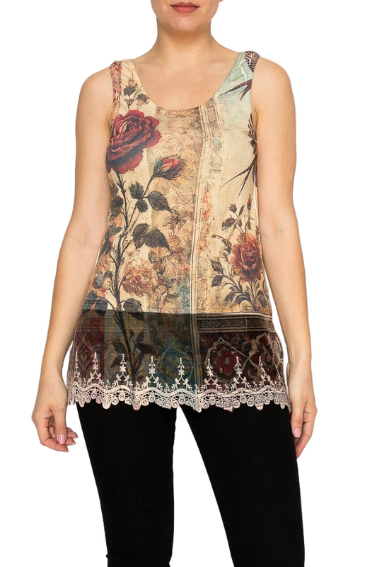 Vintage Bird Inspired Lace Tunic Top with Embroidered Hem - Ships Late September