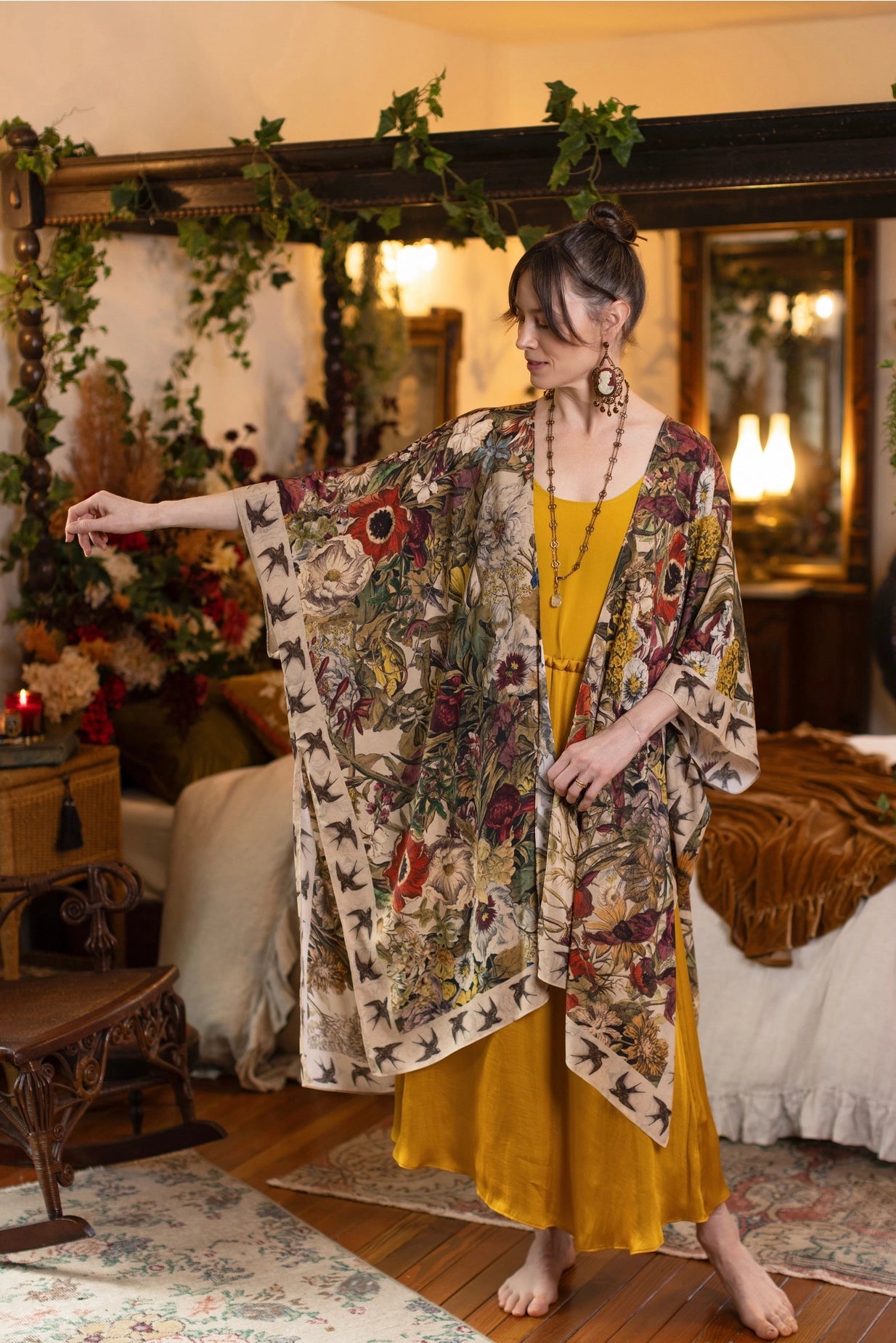 Golden Hour Goddess Duster Kimono w/ Floral Print - Pre-Order - Ships August 2026