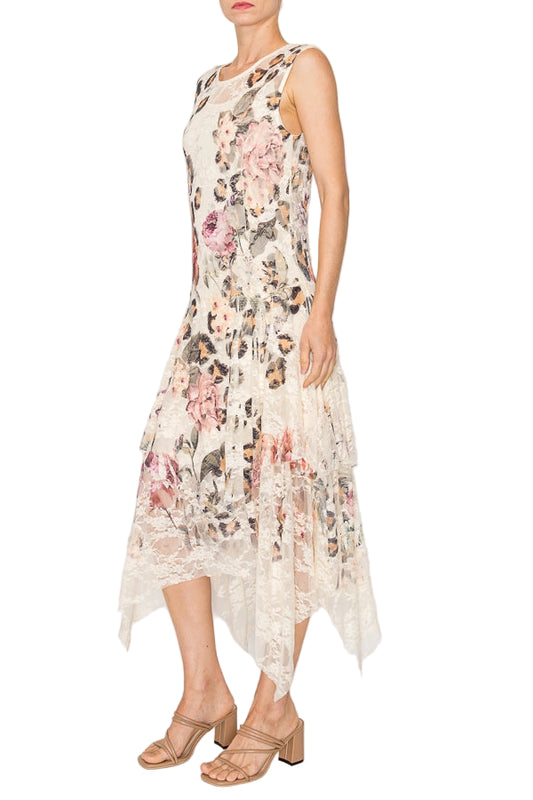 Leo Rose Whimsical Sleeveless Lace Midi Dress with Unattached Slip - Ships Late September