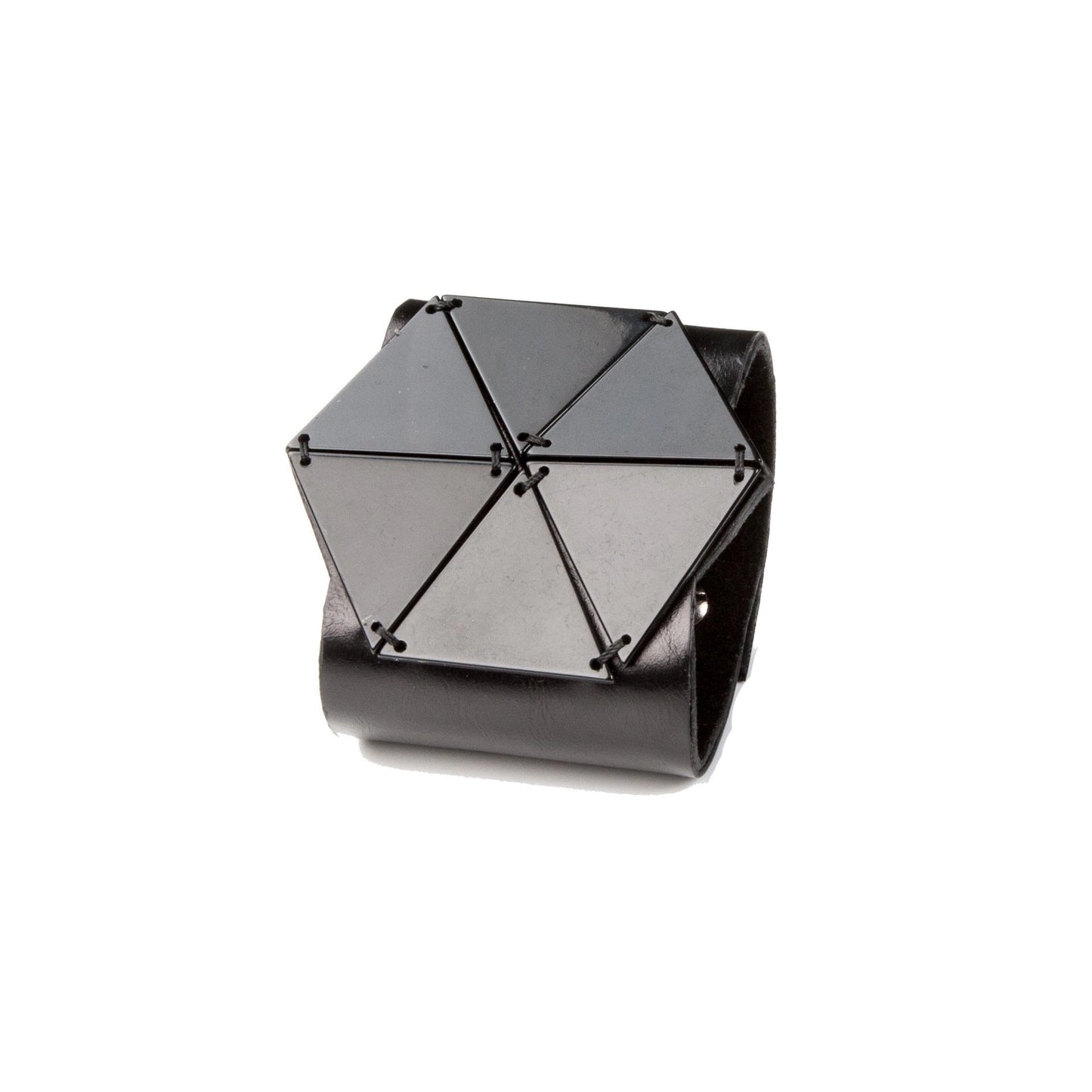 The Hexagon Black Leather Cuff Bracelet