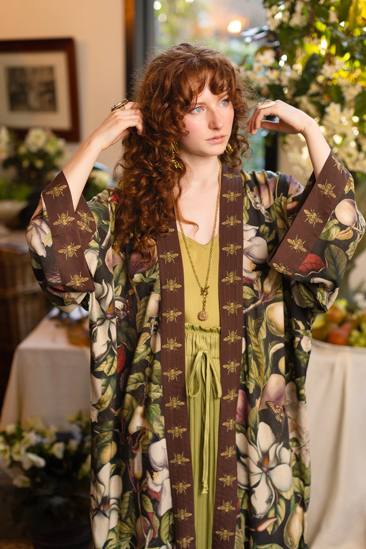 Fleur De Lune Opera Duster Kimono Robe w/ Florals & Bees Pre-Order - Ships In September