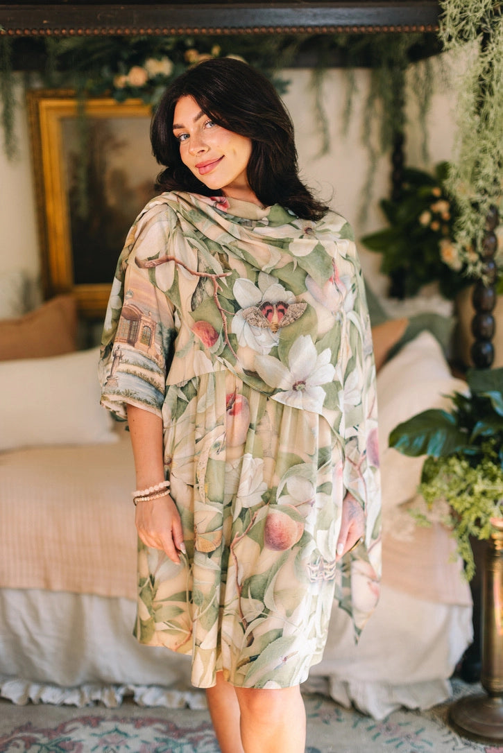 Fleur De Soleil Scarf with Magnolia Floral Print & Butterfly Pre-Order Ships In March 2026