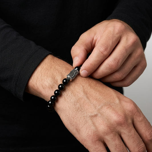 Black Tourmaline Gemstone Beaded Bracelet