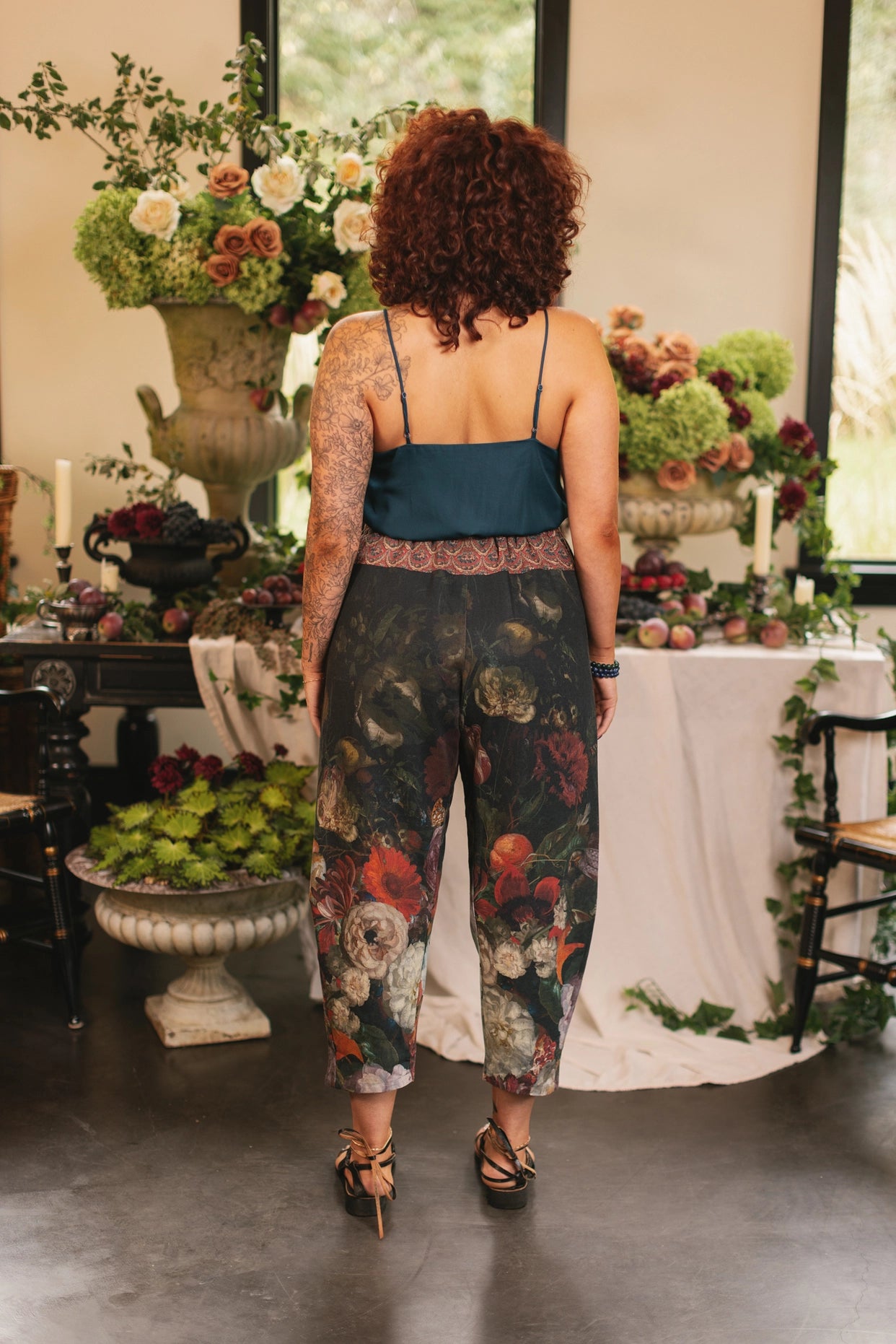 Flight of Fancy Linen Cropped Artist Pants With Hummingbird