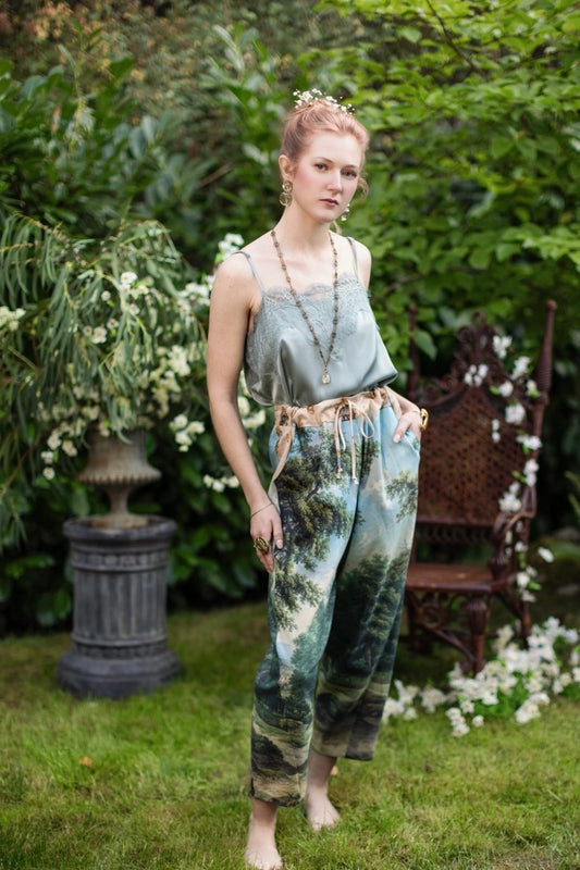 The Mythmaker Linen Crop Artist Pant w/ Boho Landscape Print - Pre-Order Ships March 2026