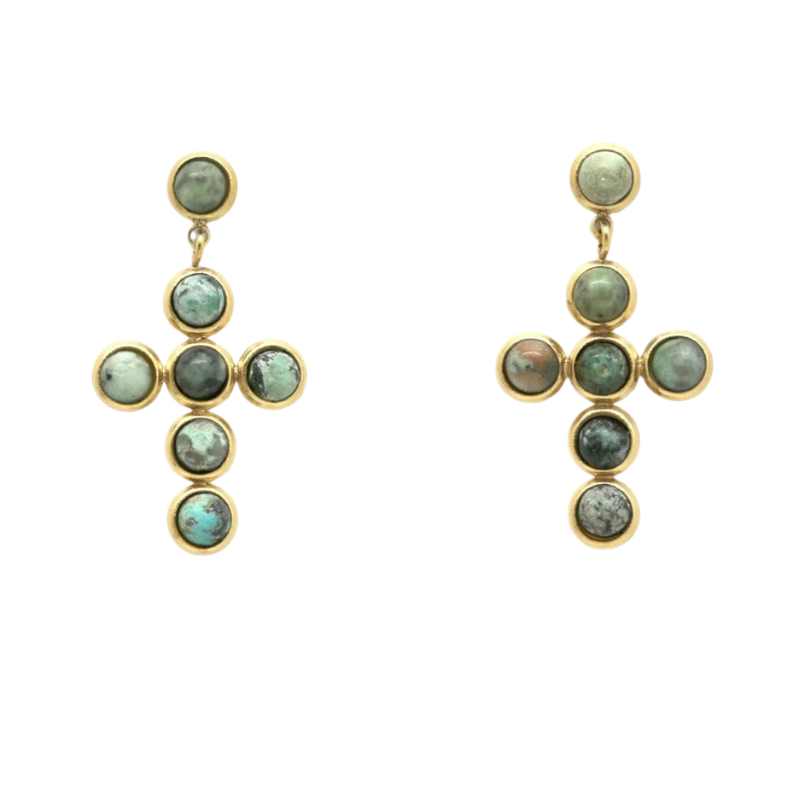African Turquoise and Gold Cross Earrings