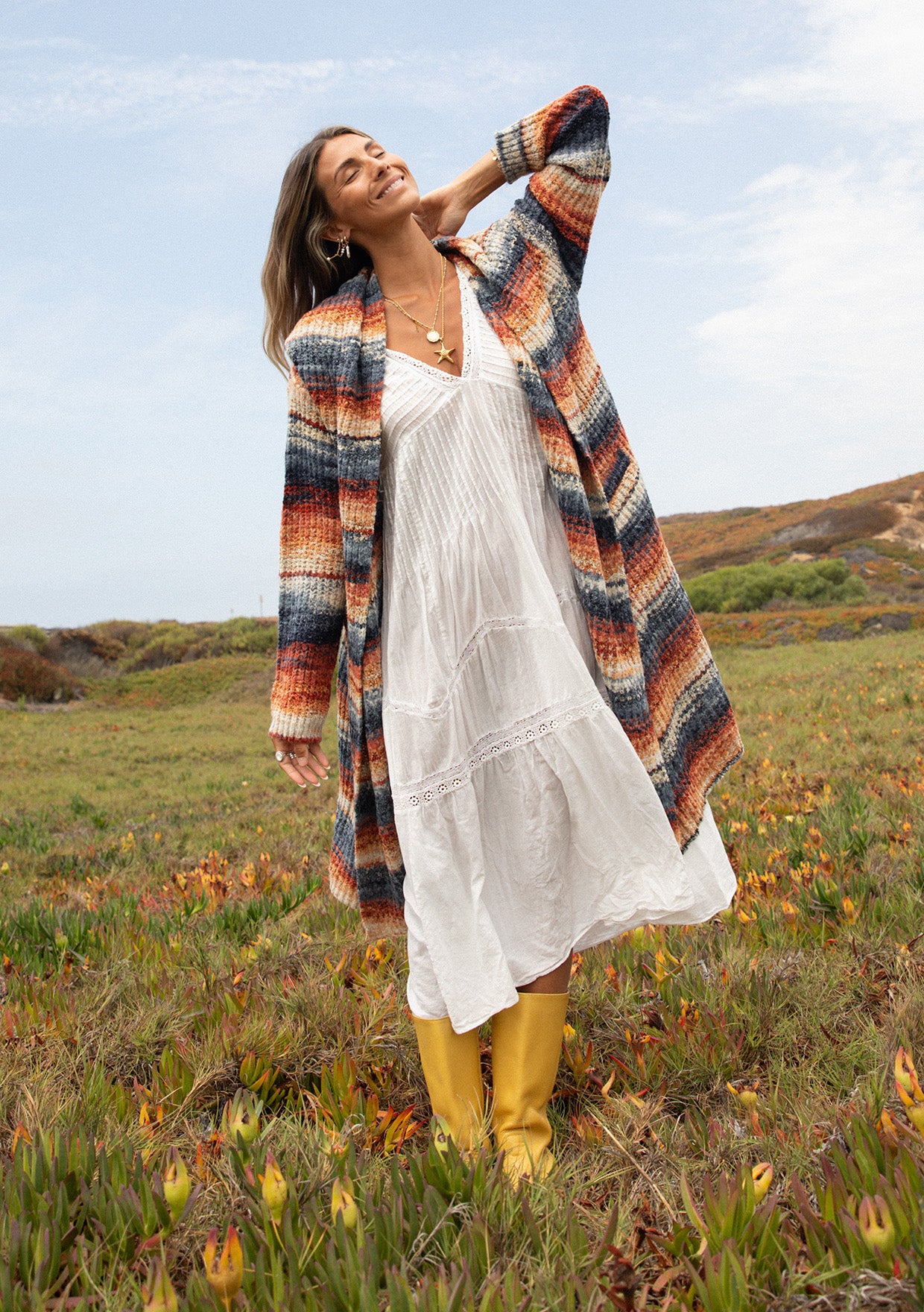 Knit Space Dye Long Sleeve Open Front Cardigan