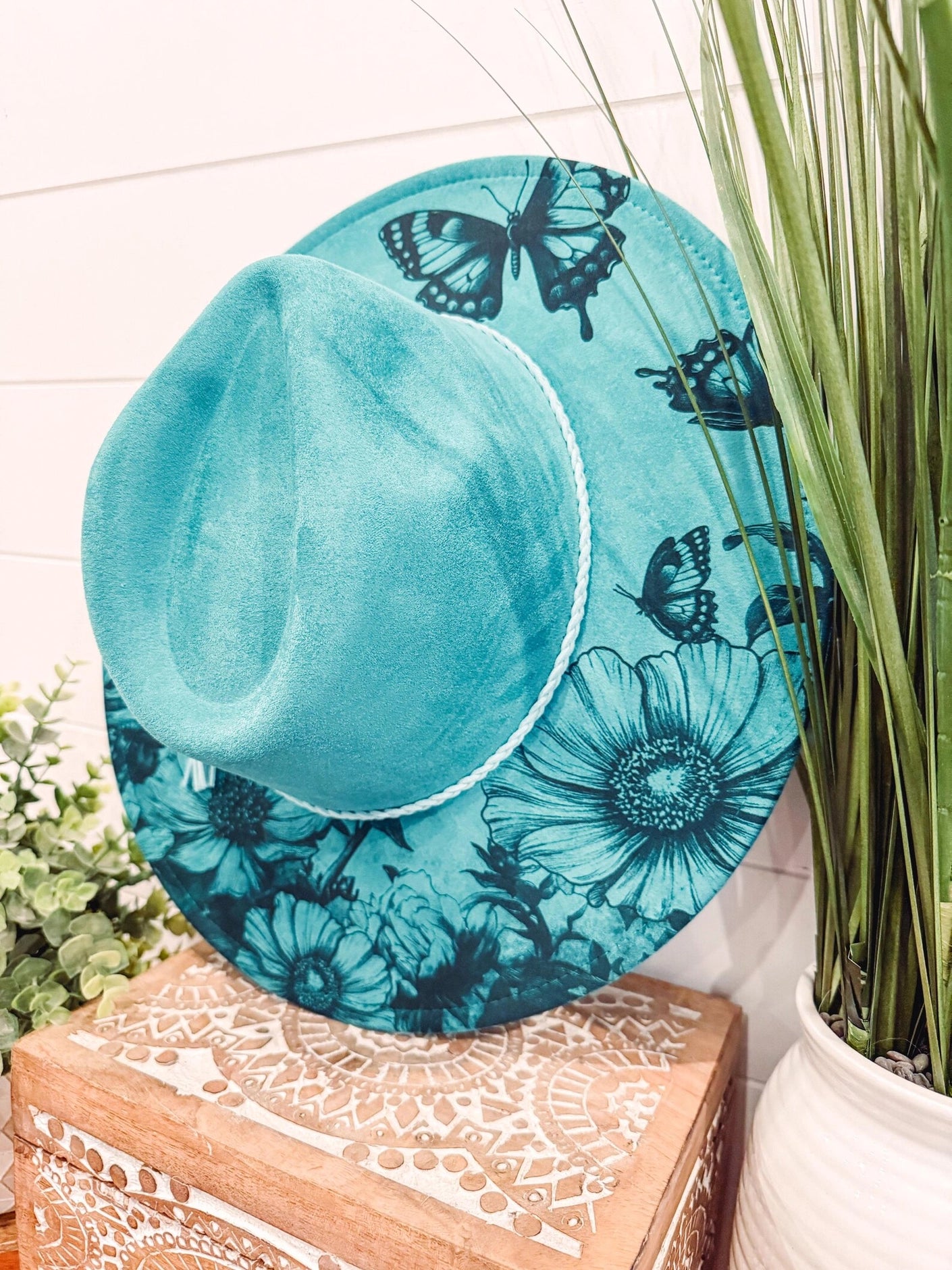 Poppy Butterfly Hat  Burned Cowboy Hat, Floral Engraved Cowboy Hat, Burned Fedora, Engraved Suede Hat, Boho Hat, Vegan Suede Cowboy Hat, Women's Cowboy Hat