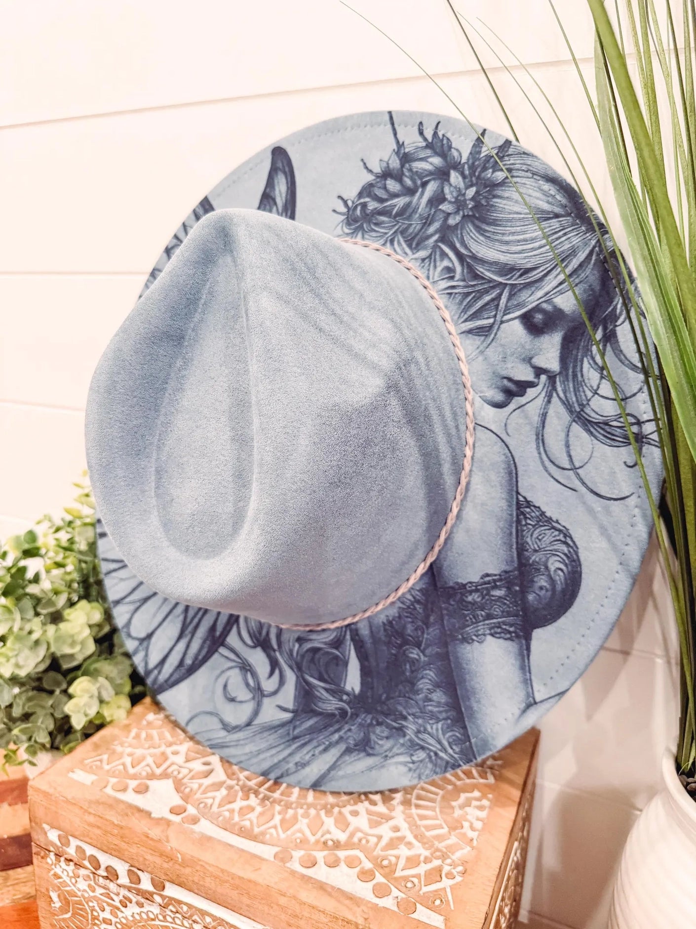 Fairy Burned Hat, Floral Engraved Cowboy Hat, Burned Fedora, Engraved Suede Hat, Boho Hat, Vegan Suede