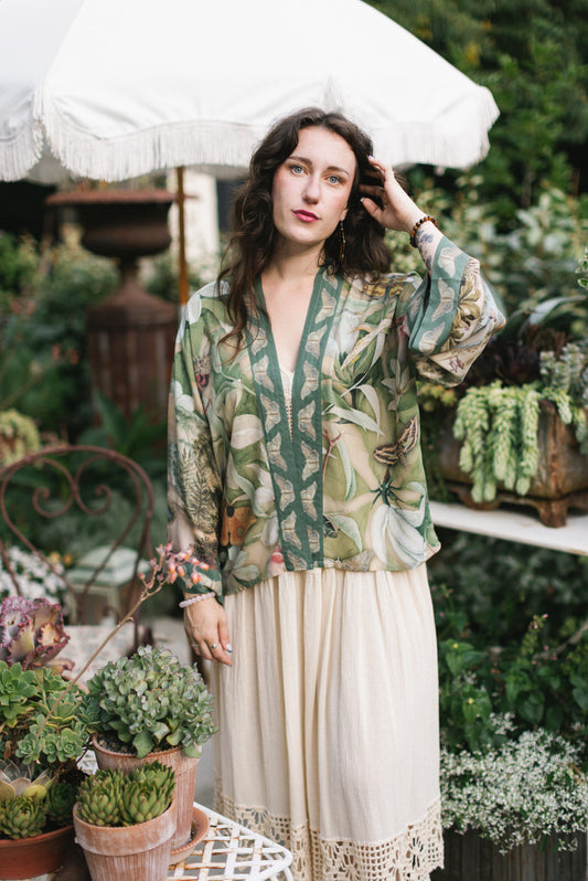 Fleur De Soleil Pixie Crop Kimono w/ Florals & Butterfly Pre-Order March 2026