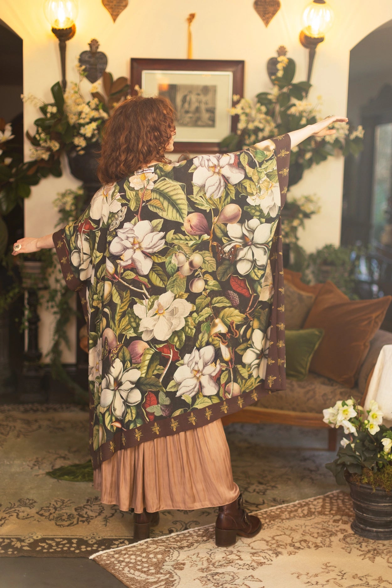 Fleur De Lune Goddess Starduster Kimono w/ Florals & Bees- Pre-Order - Ships In September