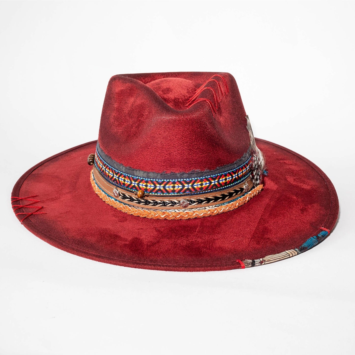 Top Quality Vegan Suede Hat - Coachella Cowgirl Red