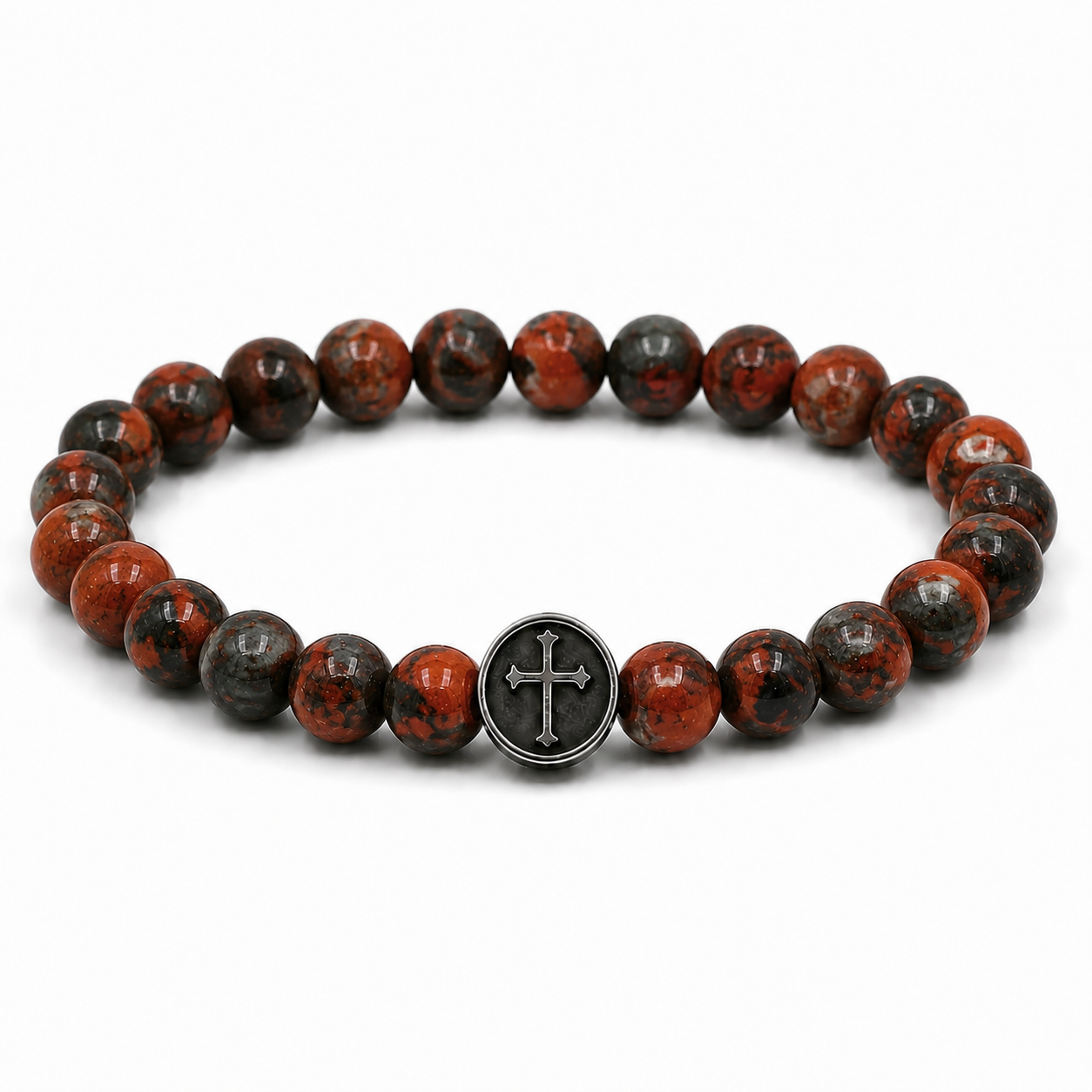 Brecciated Jasper Gemstone Cross Bracelet