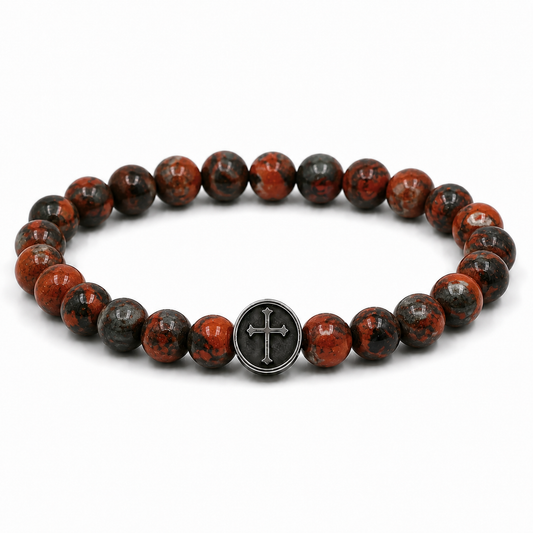 Brecciated Jasper Gemstone Cross Bracelet