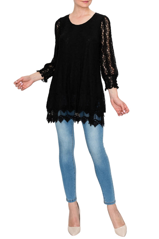 Black Lace Tunic Top - Ships Late September