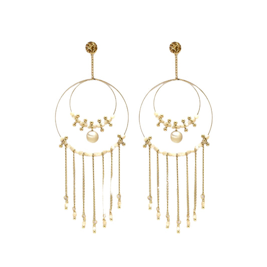 Unique Double Hoop Mother of Pearl Dangle Earrings