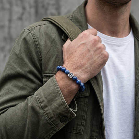 Lapis Lazuli Cross Gemstone Bracelet