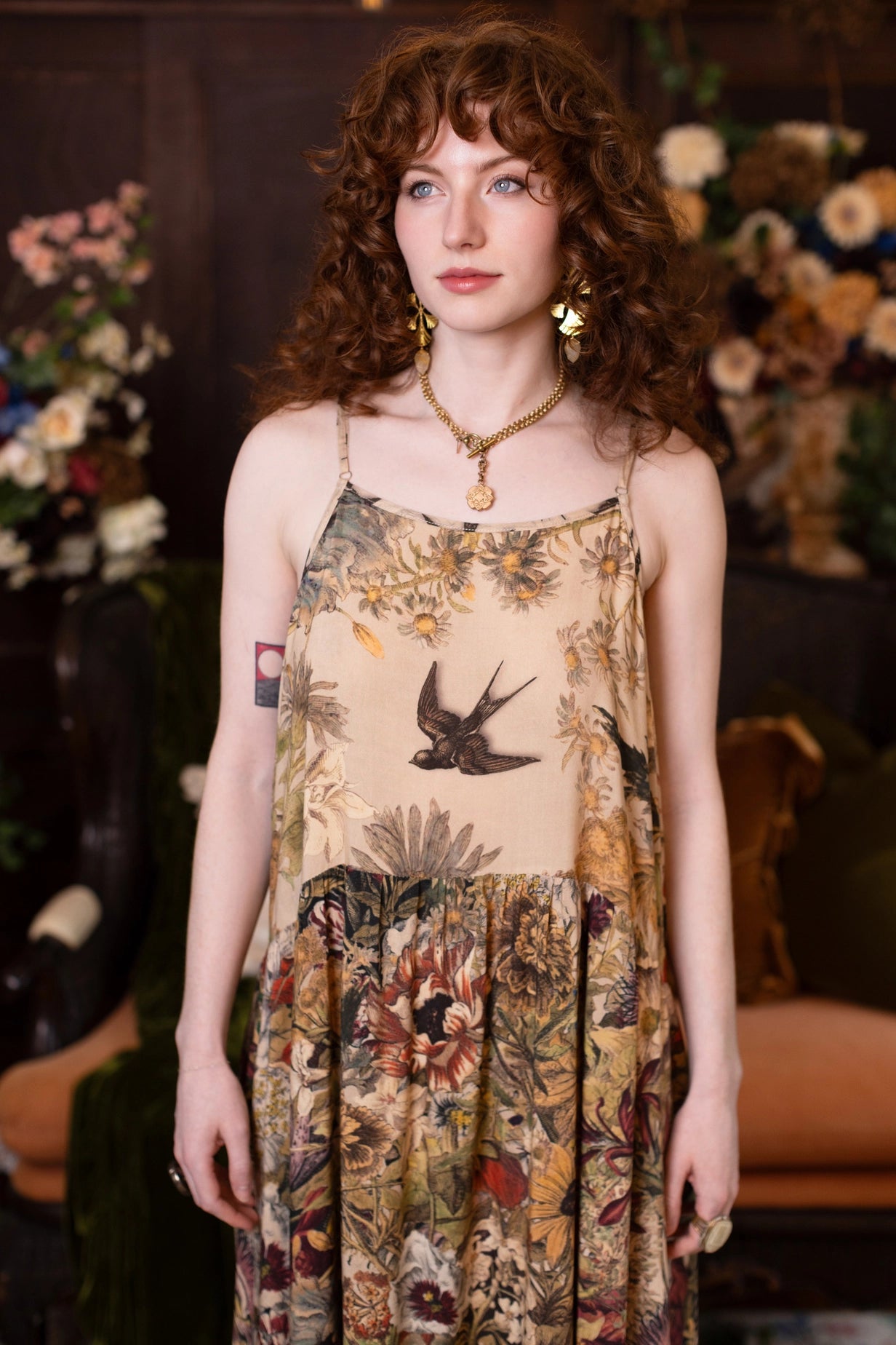 Golden Hour Bohéme Long Maxi Slip Dress w/ Floral Print Pre-Order Ships August 2026