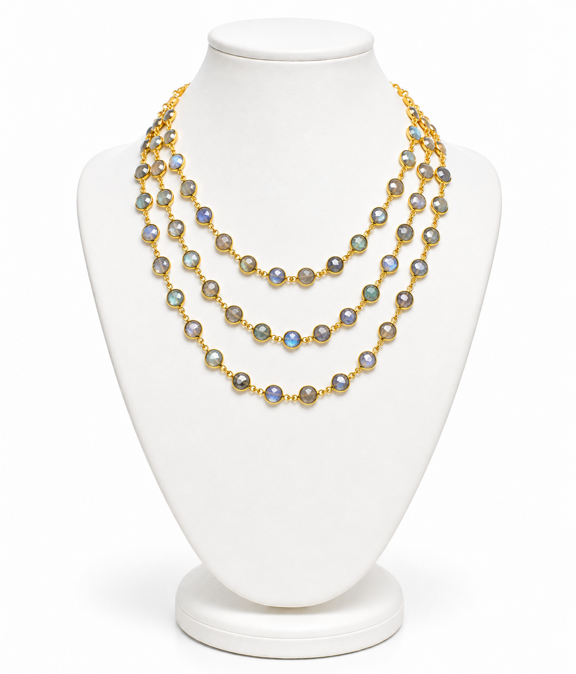 Layered Labradorite Gold Bezel Necklace