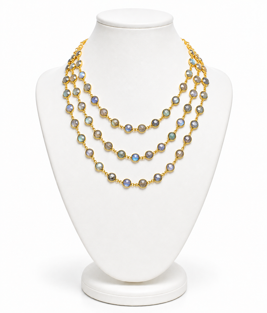 Layered Labradorite Gold Bezel Necklace