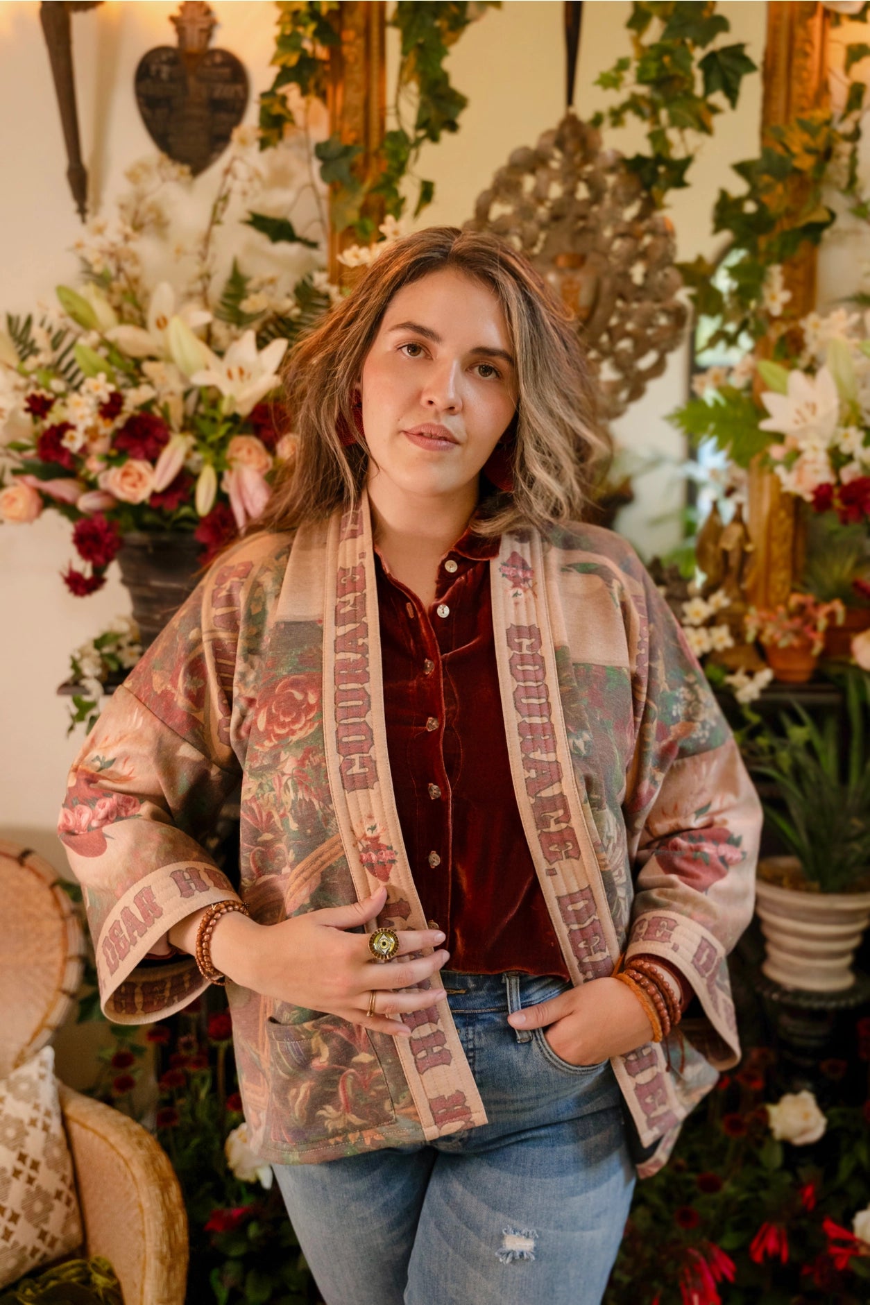 Courage Dear Heart Fleece Cottage Cardigan Kimono Jacket