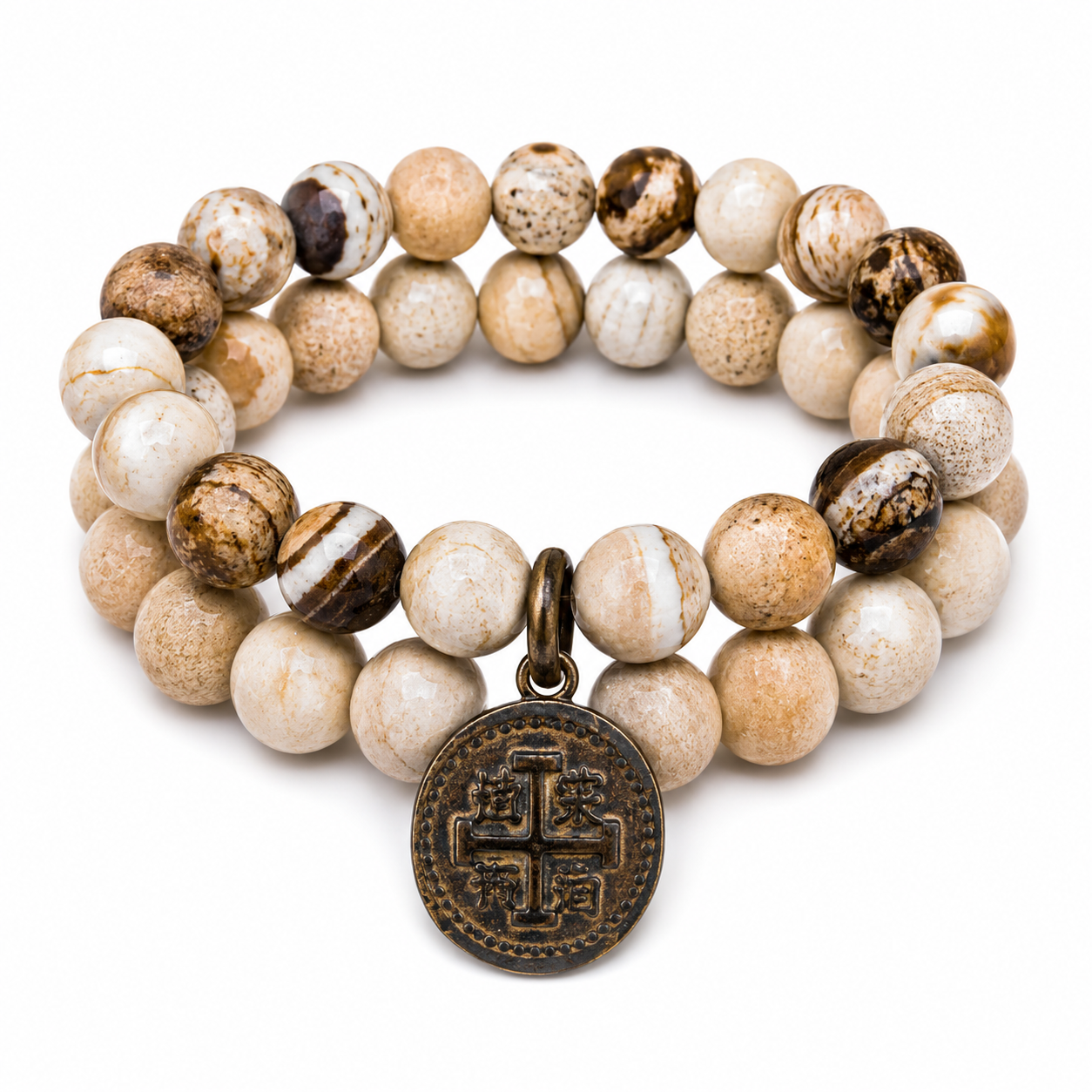 Rustic Roman Cross Gemstone Bracelet Set