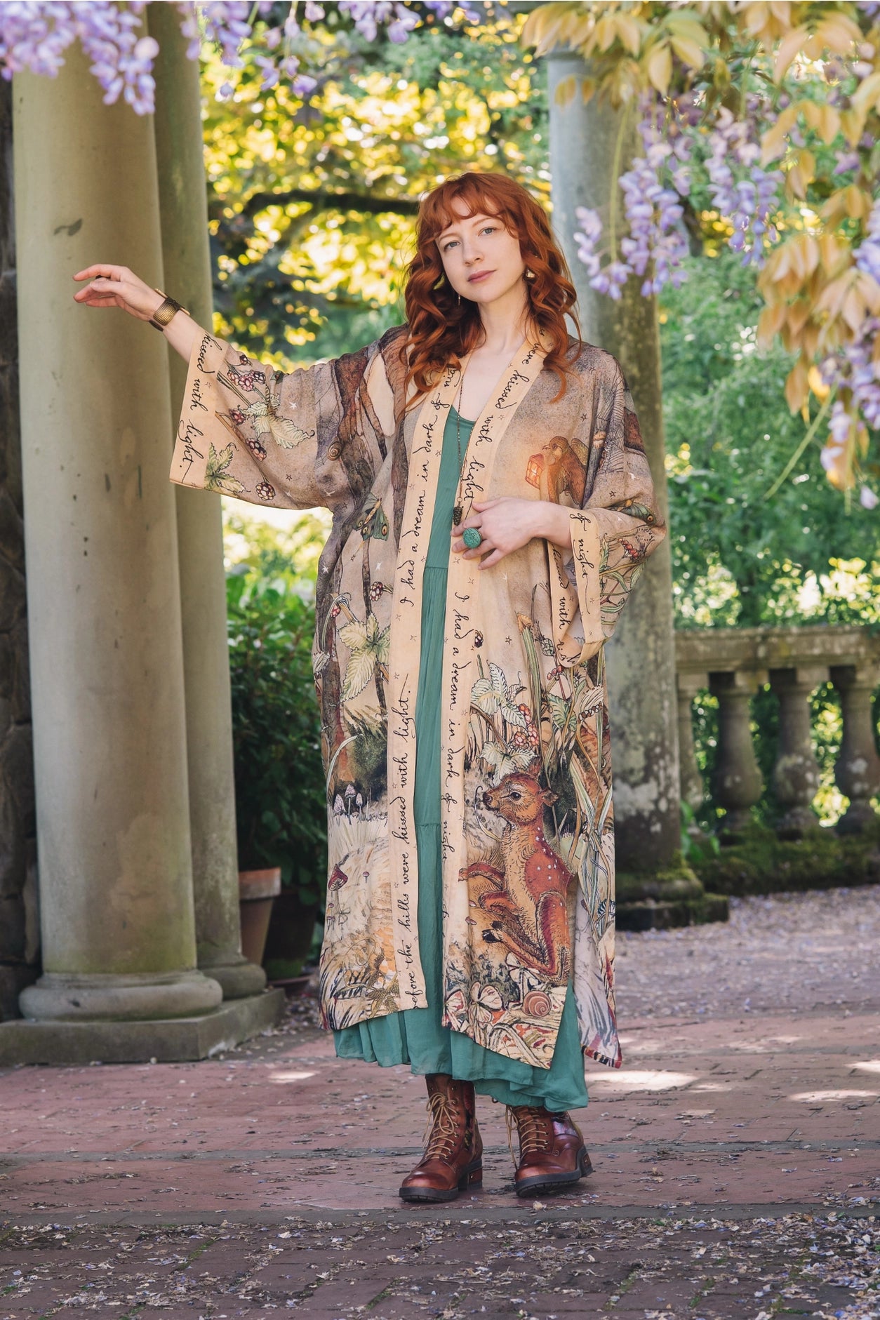 Lovelight Opera Duster Kimono Robe W/Woodland Deer & Swallow - Pre Order - Ships Late October 2025