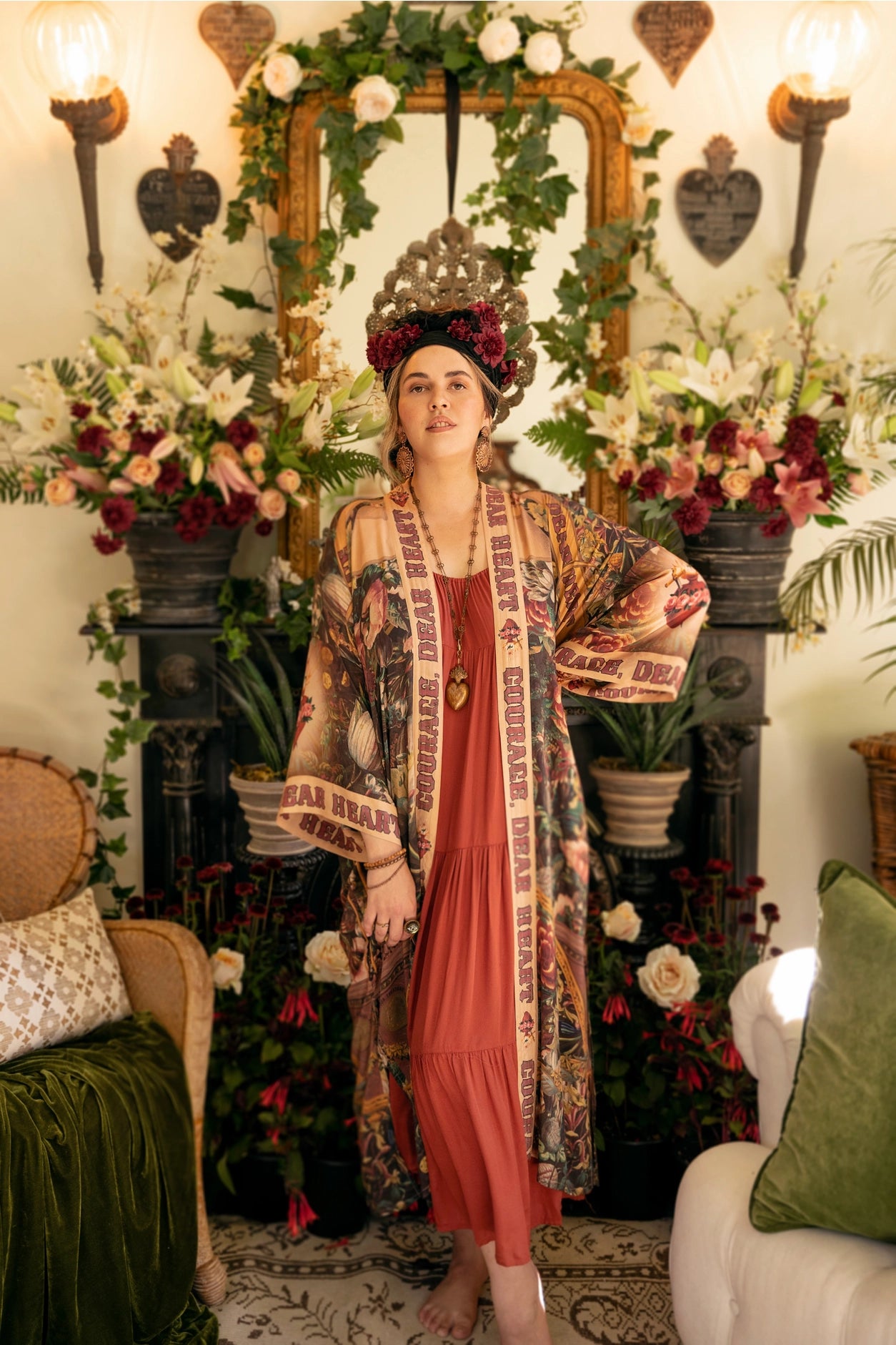 Courage Dear Heart Opera Duster Kimono Robe w/ Sacred Heart- Preorder Ships August 1 - 30th