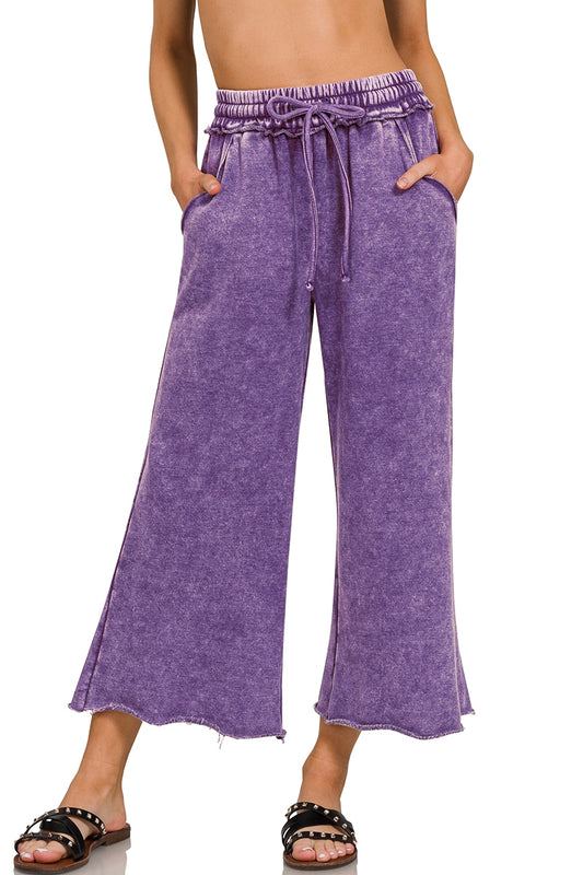 Cropped Acid Mineral Washed Sweatpants with Pockets