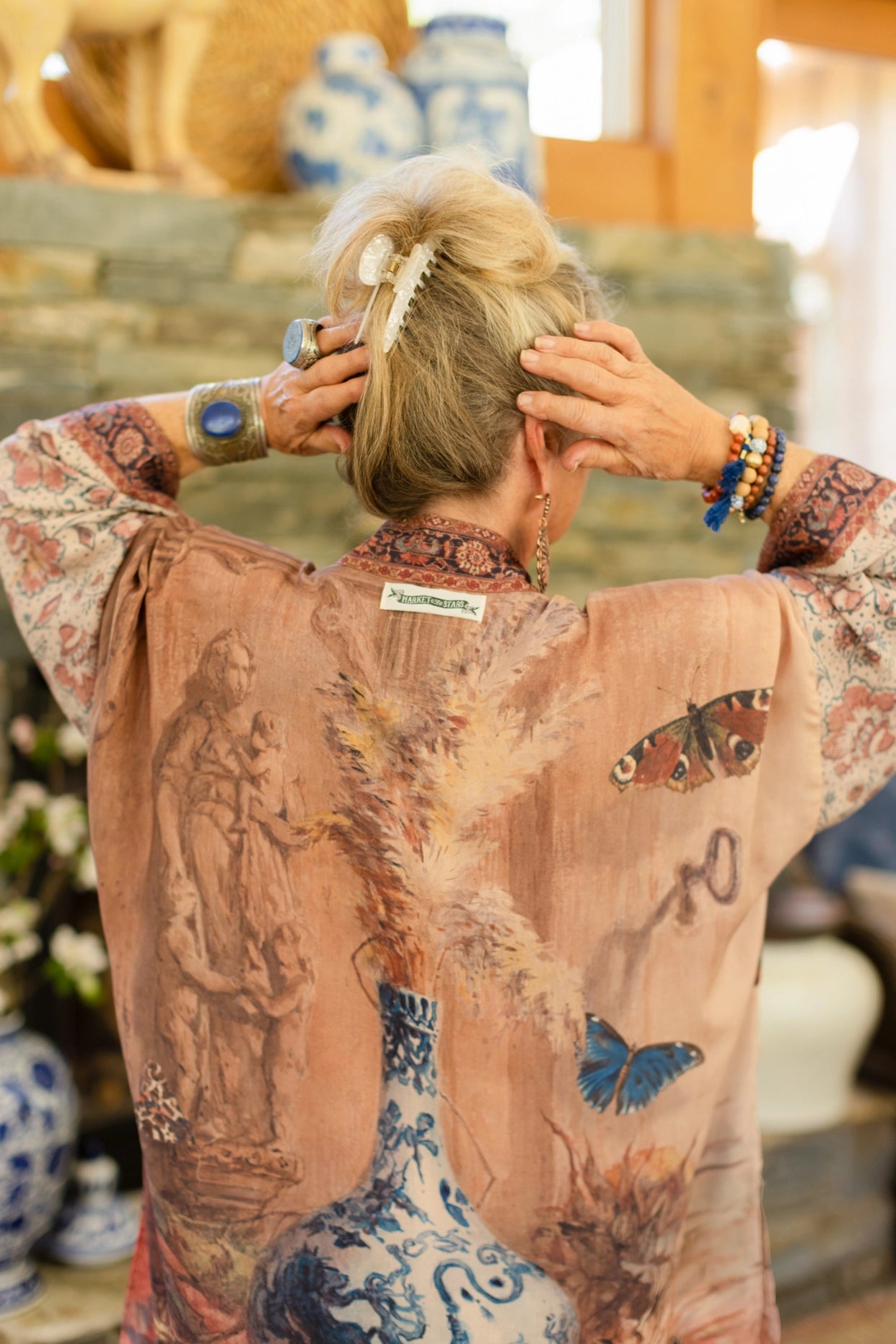 The Storyteller Matinée Duster Kimono With Sunflowers & Pottery