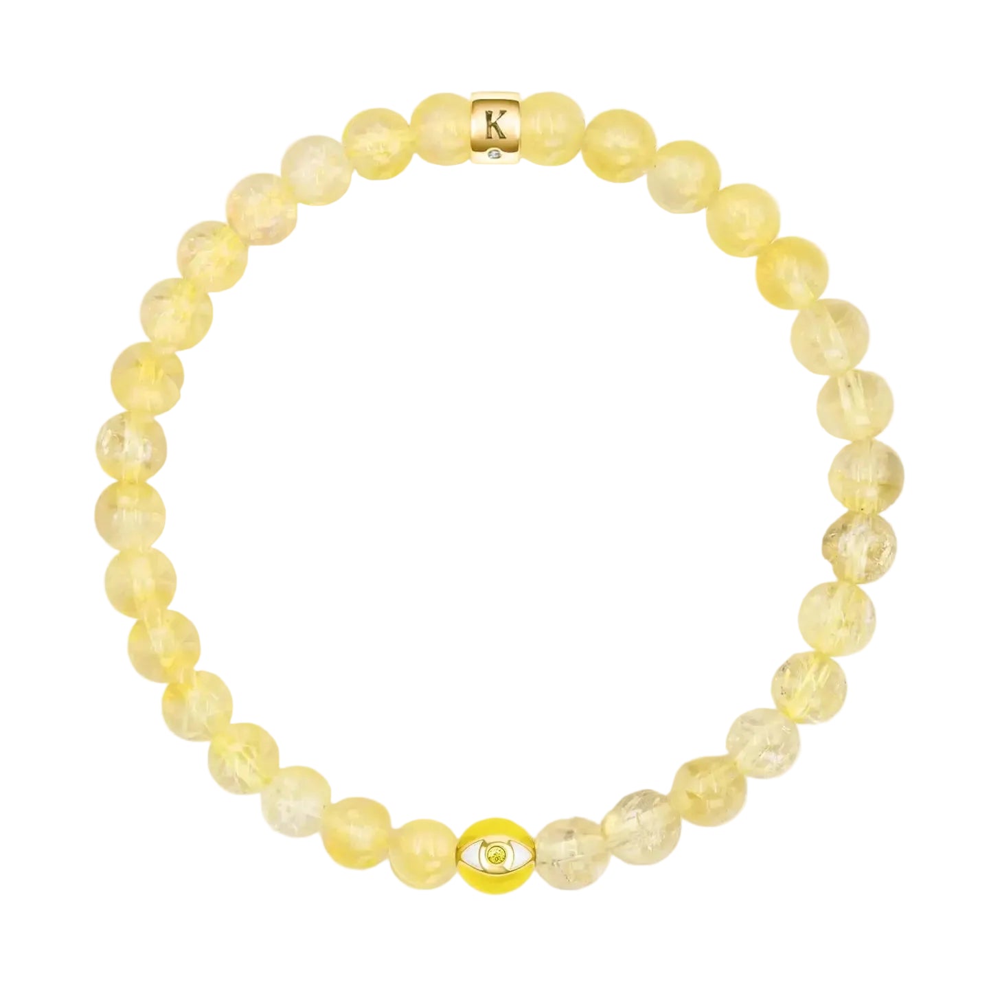 Karma and Luck Blessed Sunshine Citrine November Birthstone Evil Eye Bracelet — natural Brazilian citrine beads in luminous pale yellow with yellow enamel evil eye charm and Karma and Luck gold signature clasp | Bliss by Cori
