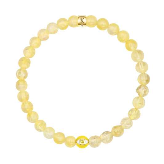 Karma and Luck Blessed Sunshine Citrine November Birthstone Evil Eye Bracelet — natural Brazilian citrine beads in luminous pale yellow with yellow enamel evil eye charm and Karma and Luck gold signature clasp | Bliss by Cori