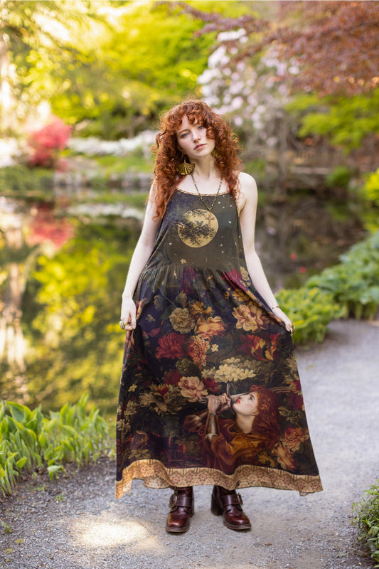 The Messenger Long Maxi Slip Dress w/ Joan of Arc & Florals - Pre-Order Ships September2025