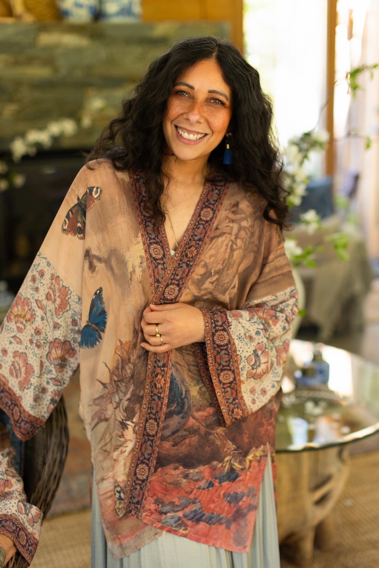 The Storyteller Matinée Duster Kimono With Sunflowers & Pottery