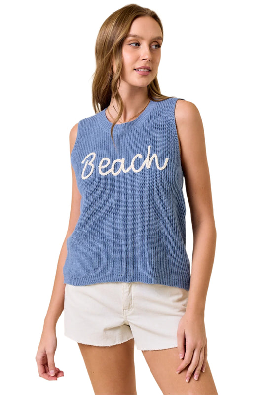 Round Neck Beach Sweater Tank Top