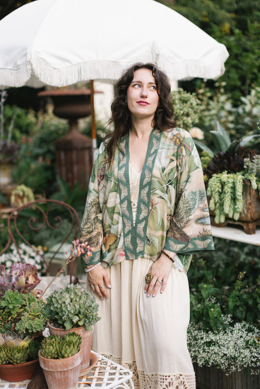 Fleur De Soleil Pixie Crop Kimono w/ Florals & Butterfly Pre-Order March 2026
