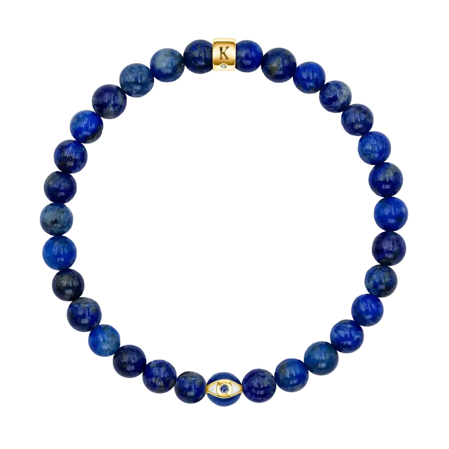 Karma and Luck Wise Guidance Lapis September Birthstone Evil Eye Bracelet — natural lapis lazuli beads with gold evil eye charm detail | Bliss by Cori