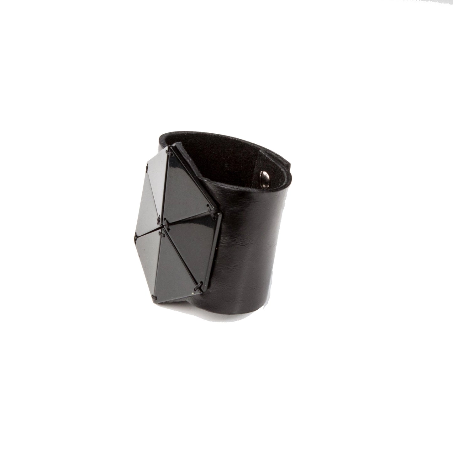 The Hexagon Black Leather Cuff Bracelet