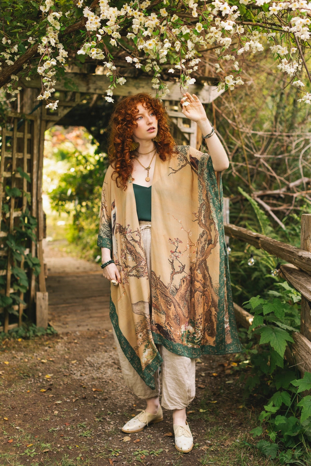 Fable Opera Duster Kimono Robe With Deer Moon & Blossom - Pre Order - Ships Late October 2025