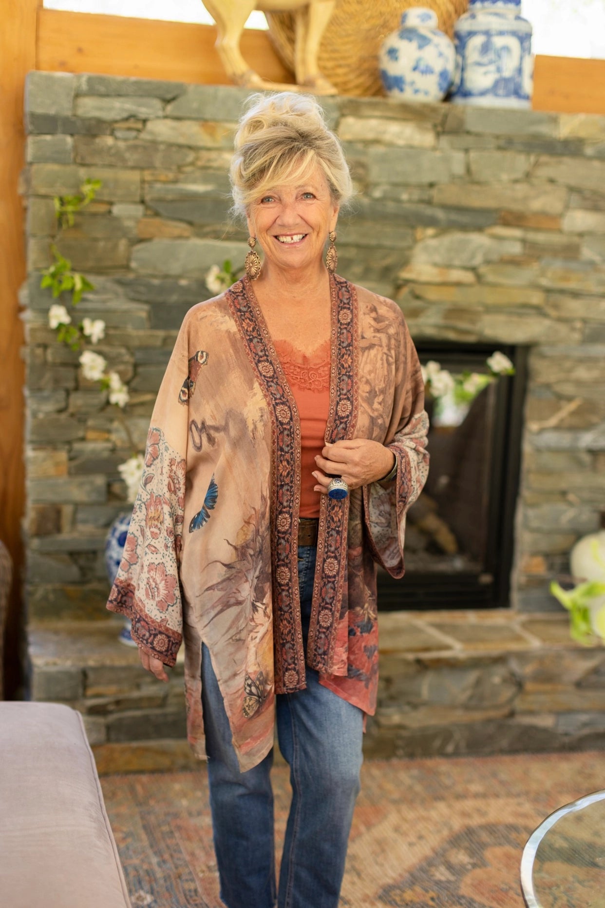 The Storyteller Matinée Duster Kimono With Sunflowers & Pottery