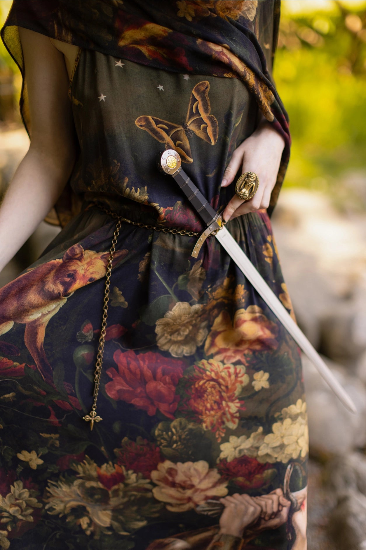 The Messenger Long Maxi Slip Dress w/ Joan of Arc & Florals - Pre-Order Ships September2025