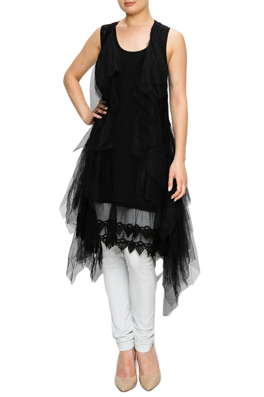 Black Vest Mesh Dress - Ships Late September