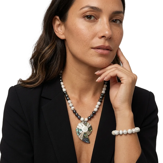 Paua Abalone Shell Beaded Layering Necklace & Bracelet Set - All 3 Included In Set