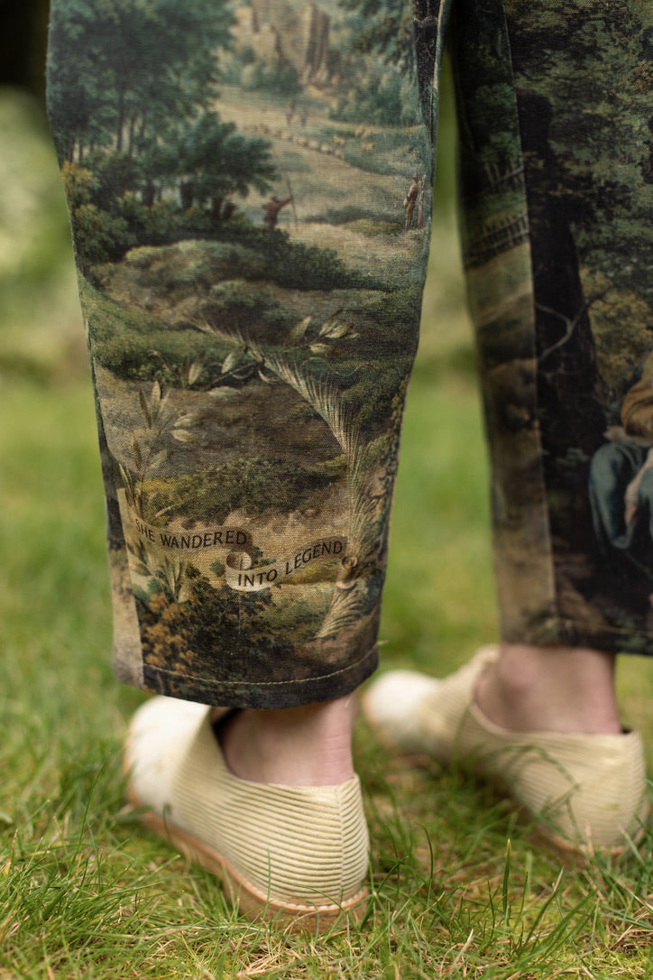 The Mythmaker Linen Crop Artist Pant w/ Boho Landscape Print - Pre-Order Ships March 2026