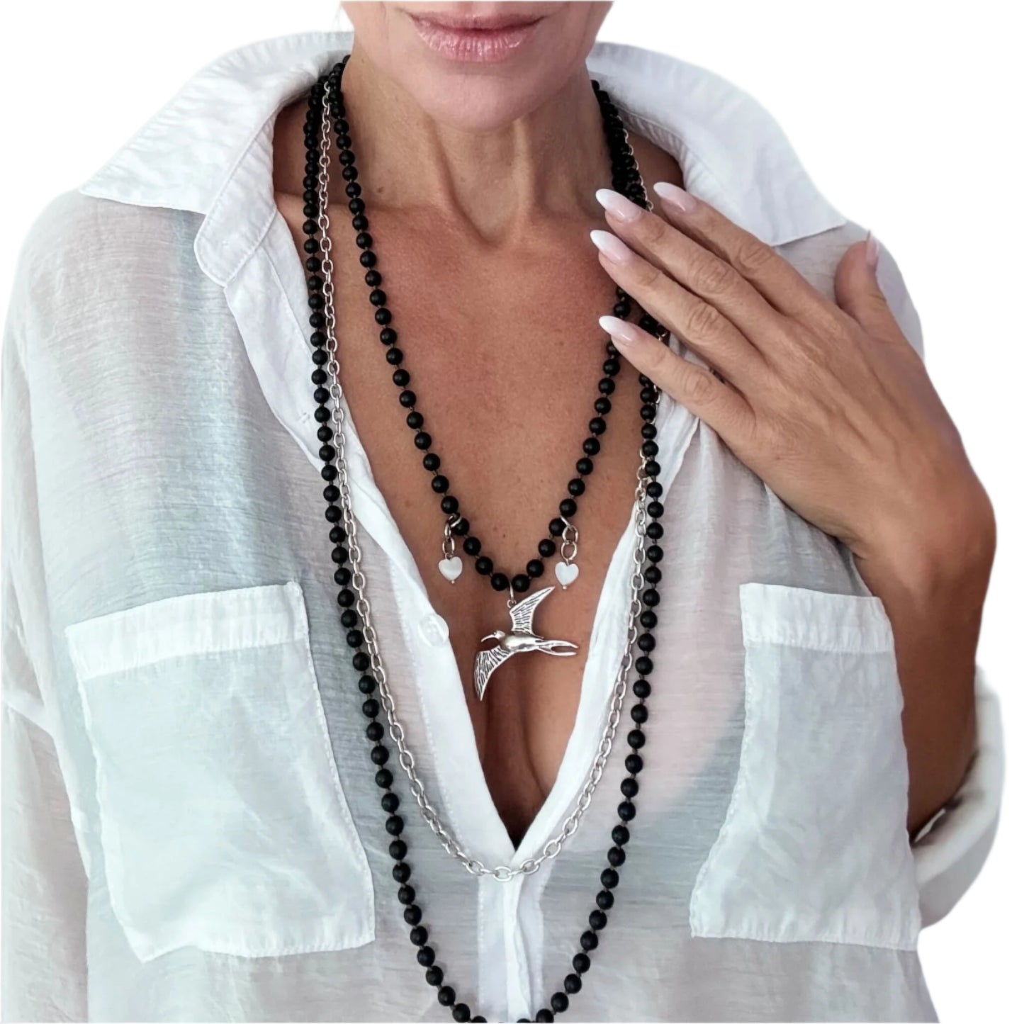 I Am Enough Bird Long Chain Fusion Mantra Necklace