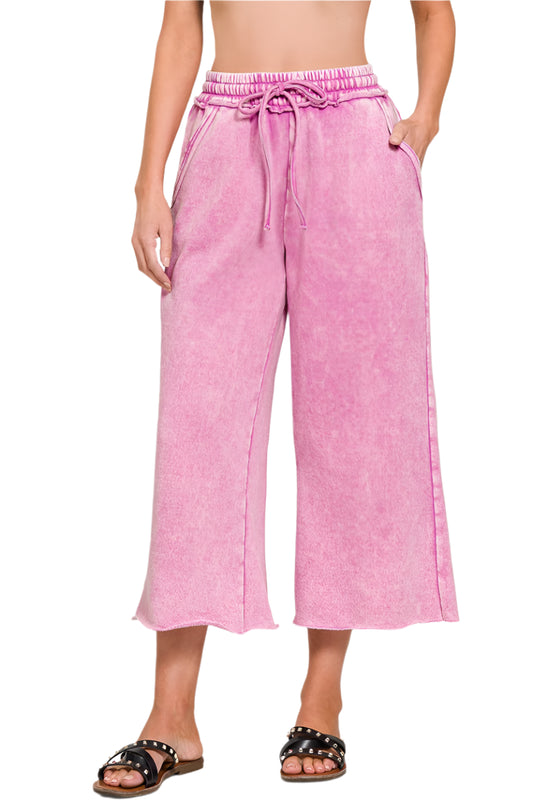 Cropped Acid Mineral Washed Sweatpants with Pockets