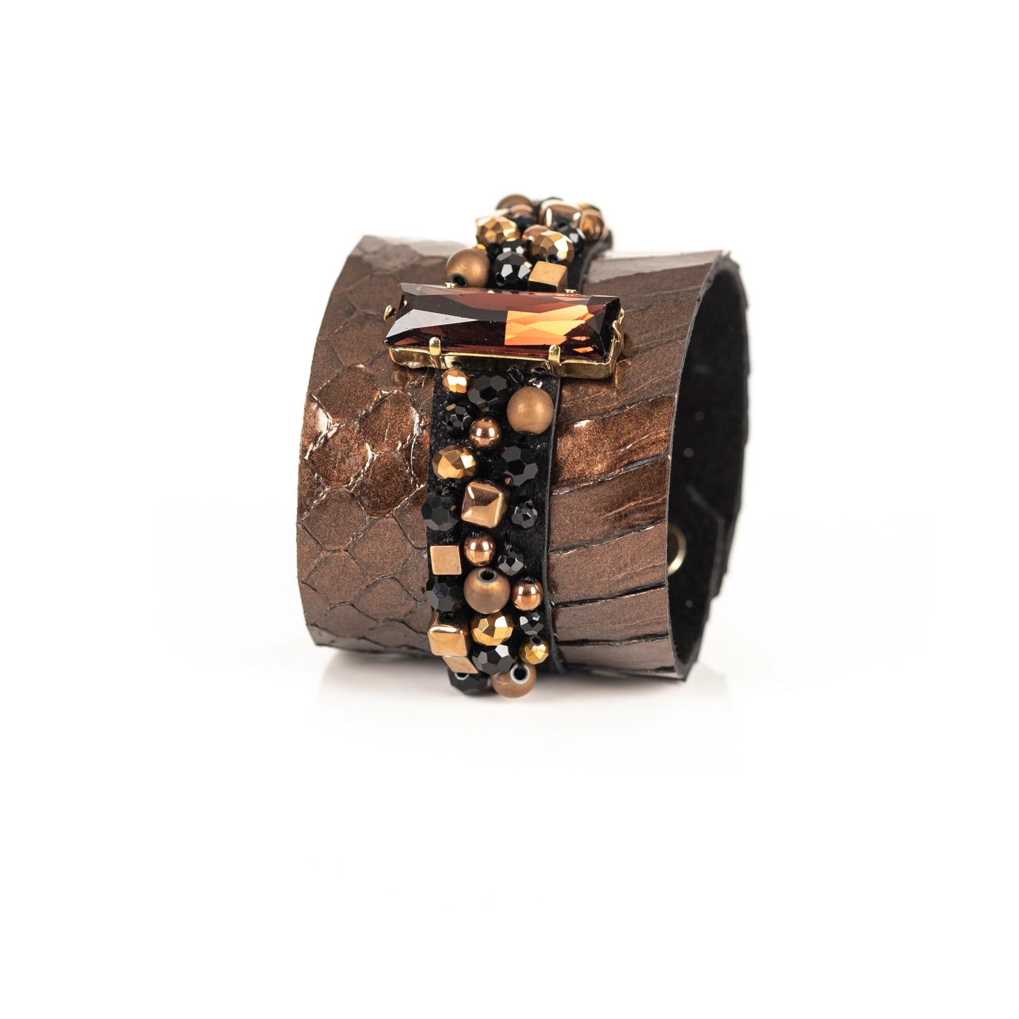 The Crystal Scale Leather Crystal Cuff Bracelet